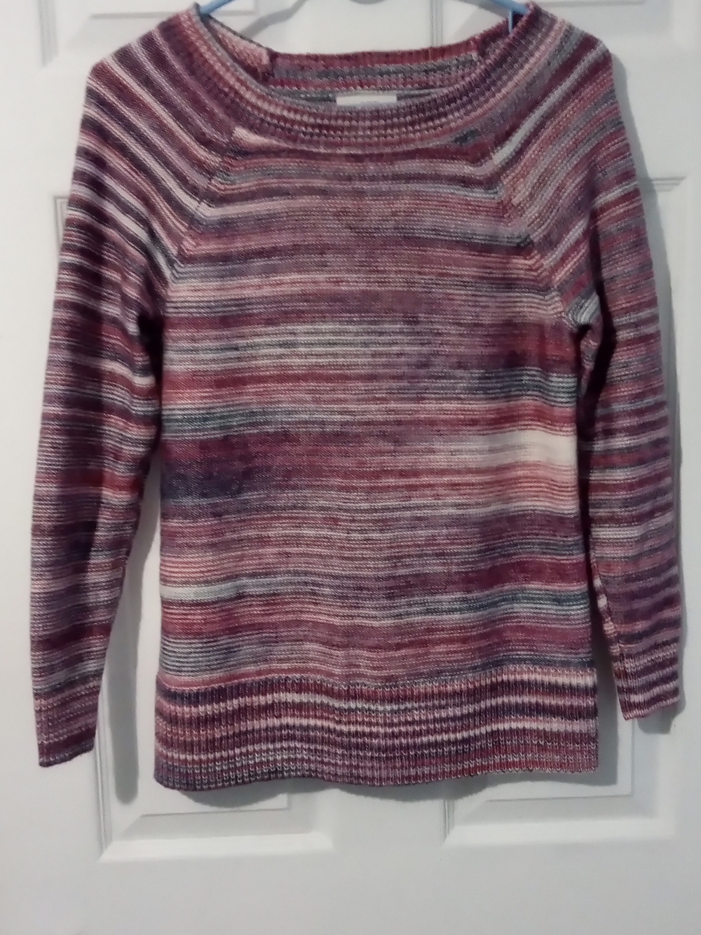 LOFT Multi-Striped Crewneck Sweater in Burgundy, Pink & Cream